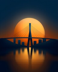 Obraz premium A stunning depiction of the Octávio Frias de Oliveira Bridge illuminated against the night cityscape, with its X-shaped towers and cables glowing in vibrant colors for a dazzling effect.