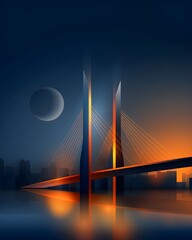Obraz premium A stunning depiction of the Octávio Frias de Oliveira Bridge illuminated against the night cityscape, with its X-shaped towers and cables glowing in vibrant colors for a dazzling effect.
