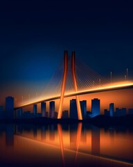 Obraz premium A stunning depiction of the Octávio Frias de Oliveira Bridge illuminated against the night cityscape, with its X-shaped towers and cables glowing in vibrant colors for a dazzling effect.