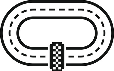 Black and white icon of a race track symbolizing motorsport, speed and competition