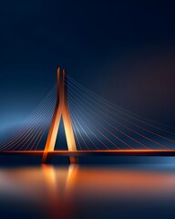 Fototapeta premium A stunning depiction of the Octávio Frias de Oliveira Bridge illuminated against the night cityscape, with its X-shaped towers and cables glowing in vibrant colors for a dazzling effect.