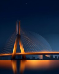 Obraz premium A stunning depiction of the Octávio Frias de Oliveira Bridge illuminated against the night cityscape, with its X-shaped towers and cables glowing in vibrant colors for a dazzling effect.