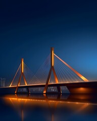Obraz premium A stunning depiction of the Octávio Frias de Oliveira Bridge illuminated against the night cityscape, with its X-shaped towers and cables glowing in vibrant colors for a dazzling effect.