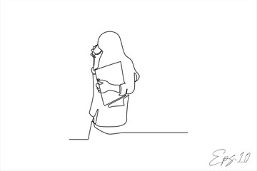 continuous line vector illustration design of woman carrying book