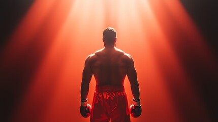 Boxer standing victorious in the ring, opponent on the floor, spotlight on the winner, symbolizing strength and domination in sport