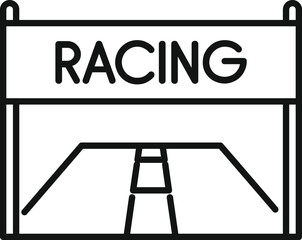 Black and white vector icon of a racing banner marking the start of a motor sport competition