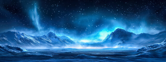 Fototapeta premium A beautiful blue sky with mountains in the background and a large body of water