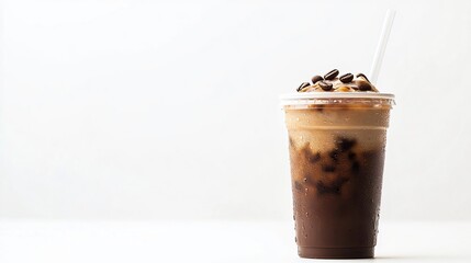 Cold Coffee in Takeaway Plastic Cup with Straw