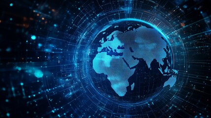 Blue hologram globe  ai communication, vr simulations, geospatial data for interactive education