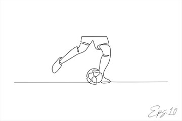 continuous line vector illustration design of foot kicking ball