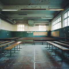 The atmosphere in an empty unicersity classroom