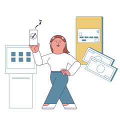 ATMを操作する女性