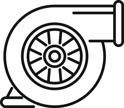 recommend clip art: Line drawing of a turbocharger, a device used to increase an internal combustion engine's efficiency and power output
