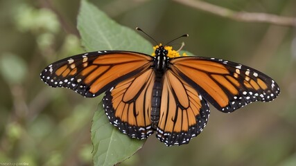 Naklejka premium A close-up of a Basilarchia archippus, or Viceroy, butterfly on a leaf