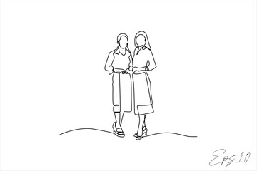 continuous line vector illustration design of two women standing