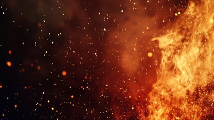 Fototapeta premium A dynamic display of flames and sparks creating a dramatic, fiery atmosphere.