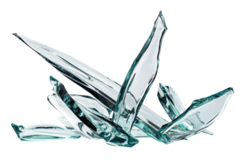 sharp glass shards,  isolated on white background.