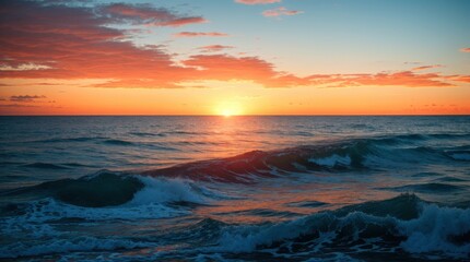 Obraz premium Majestic sunset reflecting on peaceful ocean 