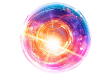 Abstract sun glare, in bright colors and shapes, on white background.