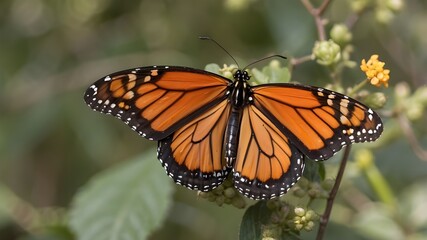 Fototapeta premium A close-up of a Basilarchia archippus, or Viceroy, butterfly on a leaf