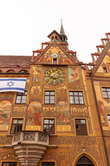Fototapeta premium City Hall building built in the 14th century. Picturesque details typical of southern Germany are complemented by interesting astronomical clocks