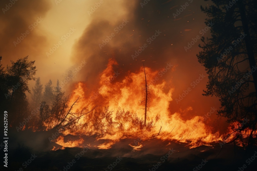 Poster fire wildfire bonfire destruction.