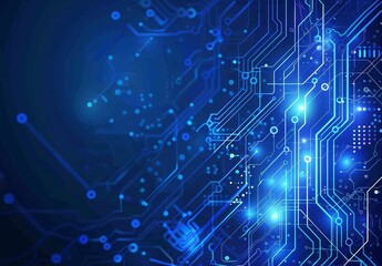 Obraz premium Blue Technology Background Featuring Circuit Board Lines and Dots.