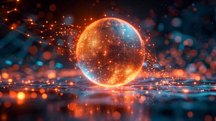 glowing, orange bright sphere in space. An unusual sphere from space with incredible glare. sphere with bokeh effect, fantasy theme