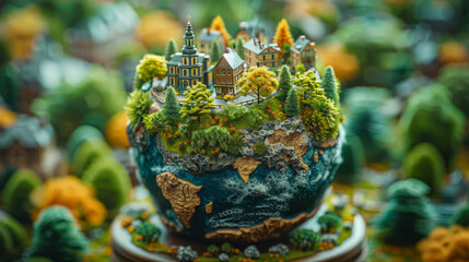 mini country a tiny island with green trees on top of a lonely oasis, a mountain of sand. a tiny piece of nature, a miniature of a green garden