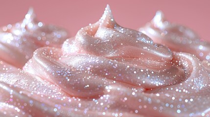 Fototapeta premium Swirls of glittery pink frosting topped with a delicate peak against a soft pastel background