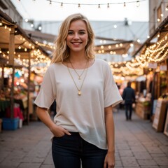 Fototapeta premium Mesmerizing Marketplace Lit Up with String Lights 