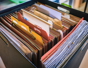 Close-Up of a File Folder with Documents and Labels
