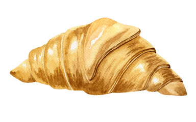 Watercolor croissant isolated on white background. Food illustration.French breakfast.