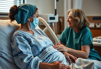 Obraz premium Pregnant Woman Promoting Safe Delivery and Maternal Well-Being