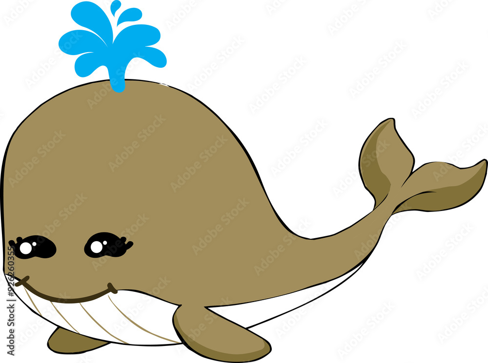 Sticker cute whale cartoon, sea animal