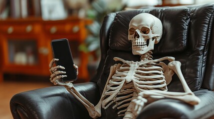 Skeleton Waiting Concept with Smartphone