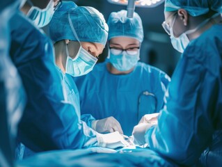 Surgical team performing a procedure in an operating room during a nighttime shift © Dream maker