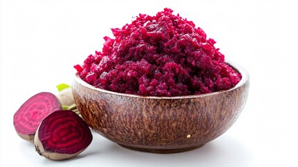 Fresh Whole and Cut Red Beets in Bowl Isolated on White Background