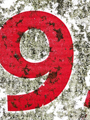 Written Wording in Distressed State Typography Found Number Nine 9