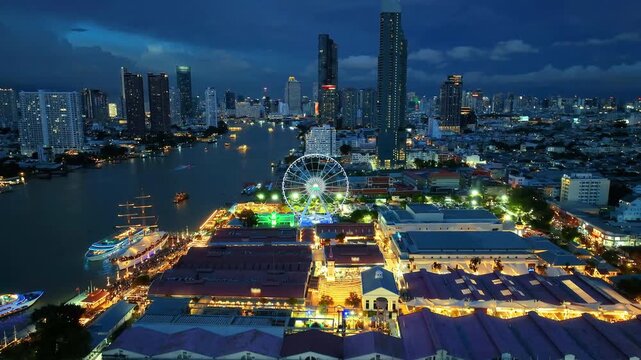 Bangkok city and Chao phraya river at night, Thailand.