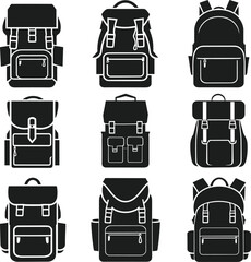 A set of minimalist backpack silhouette vector