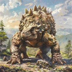 Fototapeta premium Ankylosaurus in Mountain Landscape.