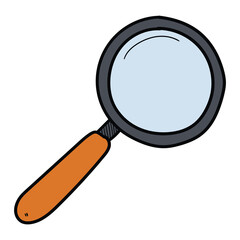 Hand drawn cartoon magnifying glass on a white background.