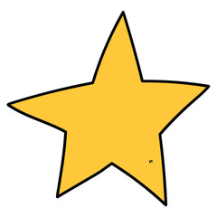 Hand drawn cartoon yellow star on a white background.