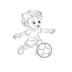 Cartoon boy playing football for coloring book , vector illustration for kids.