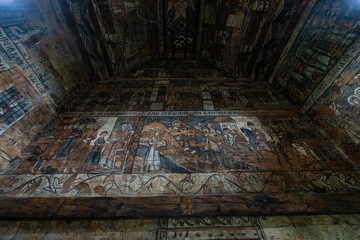 Interior of the Ieud Hill Church, one of eight wooden churches of Maramureș UNESCO World Heritage Site in Romania