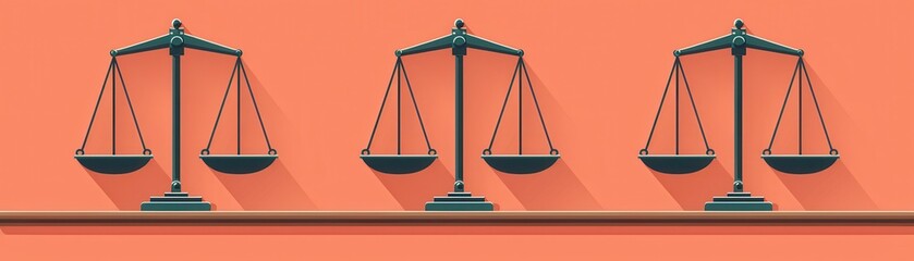 Three scales of justice on an orange background.