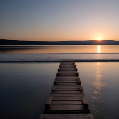Naklejka premium empty podium for mockups with the sunset in the sea background
