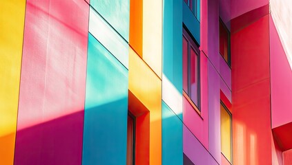 Colorful building with geometric design.