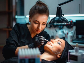 Beauty professional applying facial treatment to a client at a spa during the day